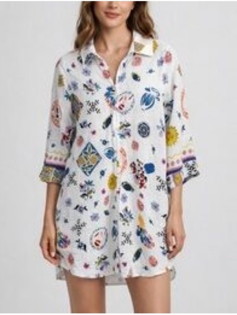 NWOT Label of Love Coastal Print Shirt Dress Beach Cover Up Linen Blend Size L